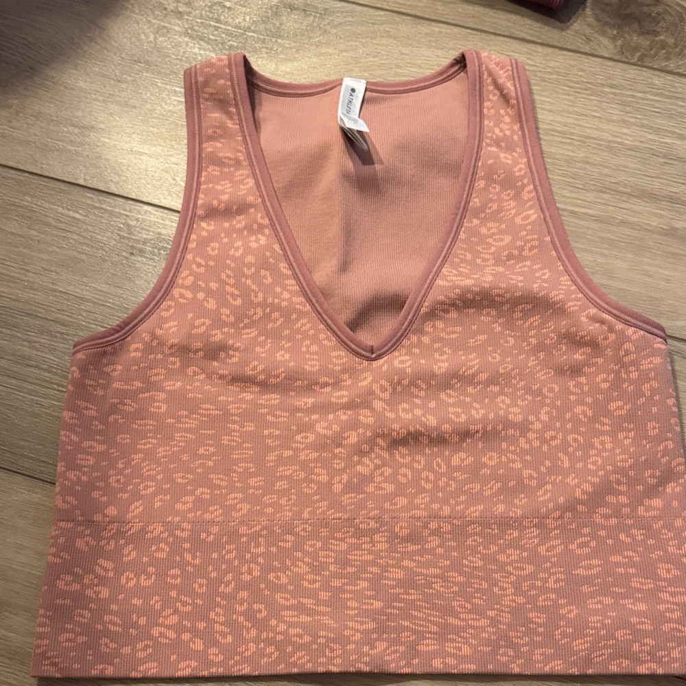 Athleta Peach Leopard V-Neck Tank Top